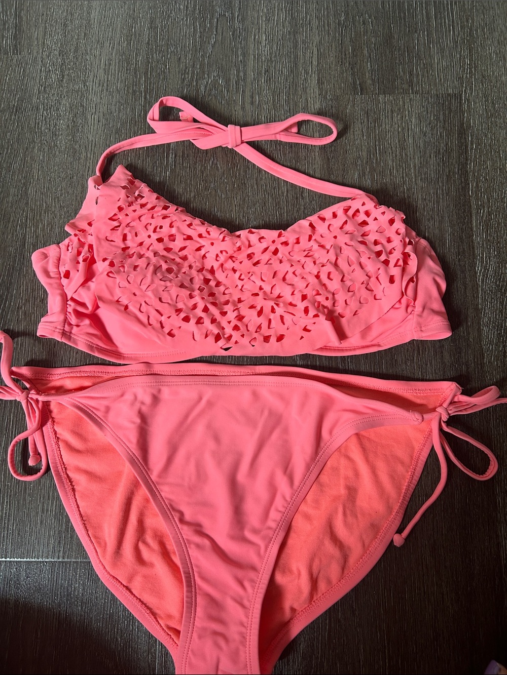 Xhilaration Coral Pink Laser-Cut Bandeau Bikini